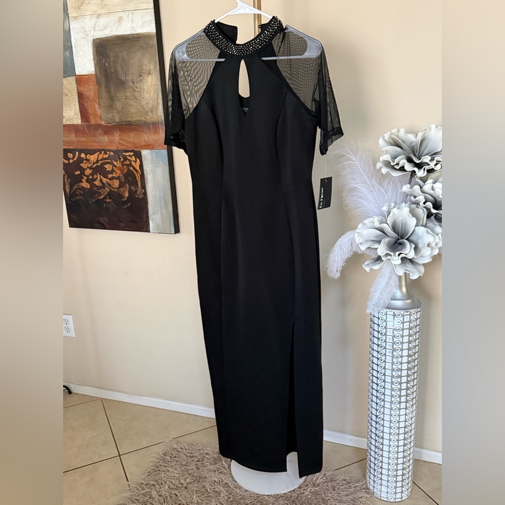 Enfocus Studio Black Dress with Beaded Neckline